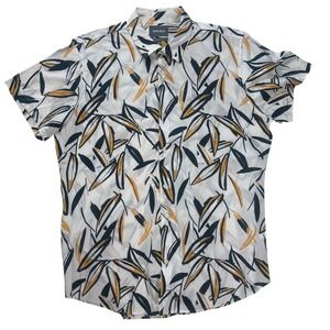 Bonobos Tailored Slim Fit Short Sleeve Shirt XL Long Abstract Leaf Print White
